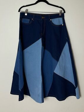 Ashro Phaedra Patchwork Denim A-Line Skirt Hippie Festival Retro Boho Size 10